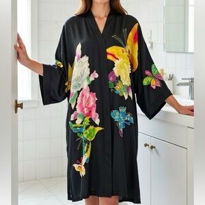 Floral Kimono with Colorful Butterfly Design